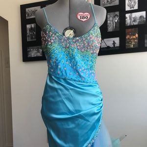 NWT Long Blue Beaded Mermaid Style Prom Dress